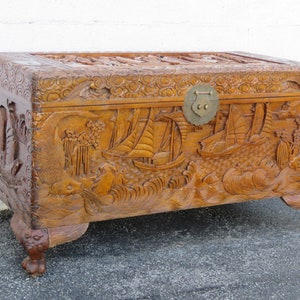 Late 19th Century Heavy Carved Asian Camphor Chest Blanket Trunk 5263 SHIPPING NOT INCLUDED Please ask for shipping quote