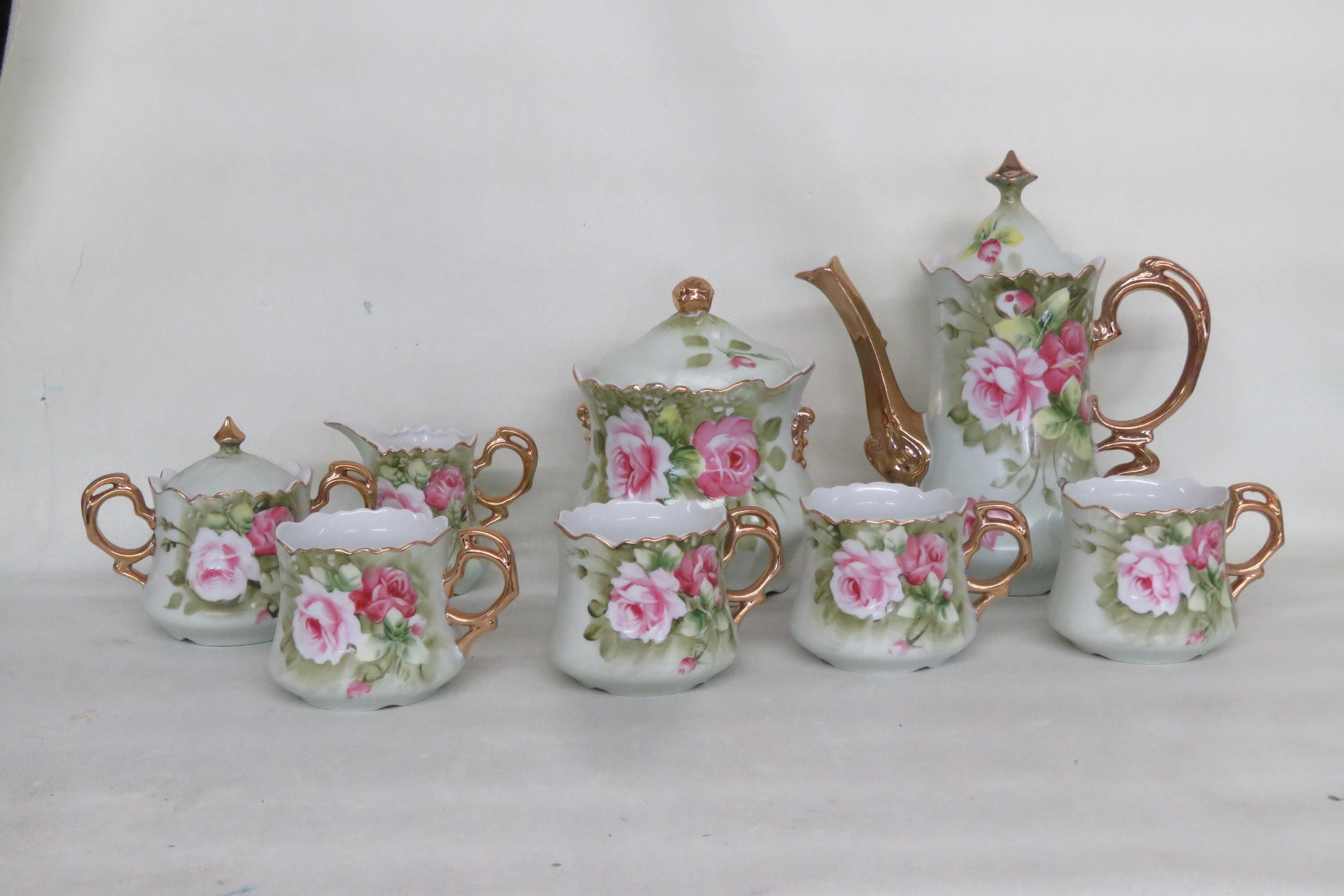 Letson China Heritage Rose Floral Painted 11 Piece Tea Set 4409B