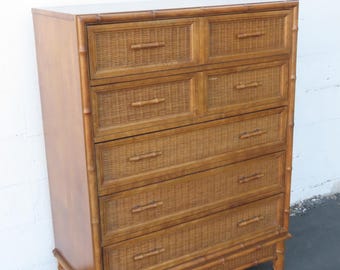 American of Martinsville Hollywood Regency Rattan Tall Chest of Drawers 6447 SHIPPING NOT INCLUDED Please ask for shipping quote