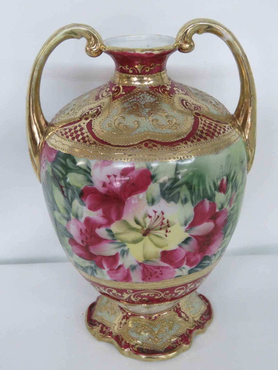 Nippon Hand Painted Flowers Vase With Two Gilded Handles 036B - Etsy
