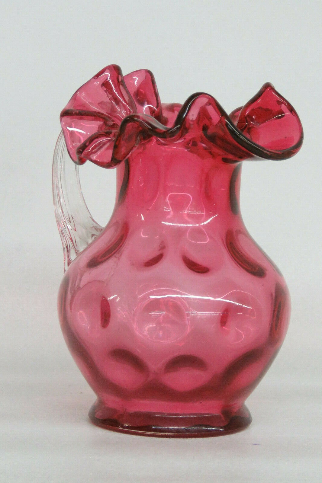 Fenton Optic Dot Style Cranberry Glass Pink Ruffled Pitcher Vase 1992B ...