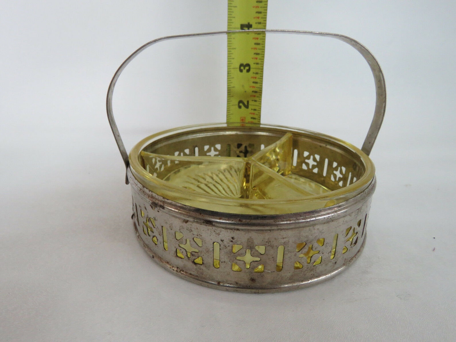 Yellow Depression Glass Divided Candy Dish With Silver Metal Etsy