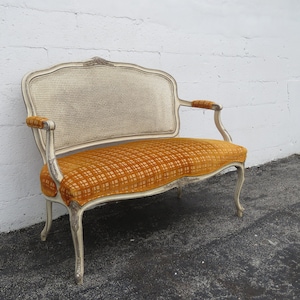 French Shabby Chic Carved Painted Caned Settee Loveseat 4973 SHIPPING NO INLUDED Please ask for shipping quote