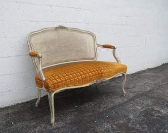 French Shabby Chic Carved Painted Caned Settee Loveseat 4973 SHIPPING NO INLUDED Please ask for shipping quote