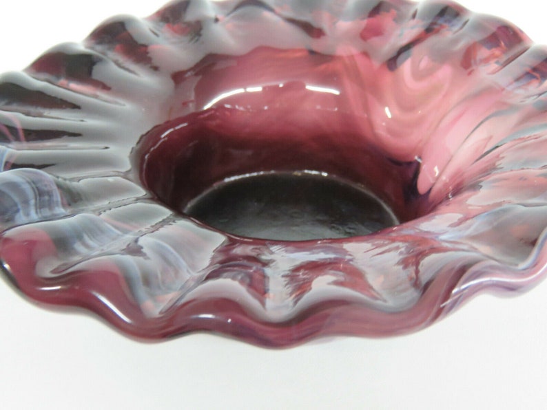 Purple Slag Glass Ruffled Rim Rose Potpourri Bowl Squat Vase Etsy