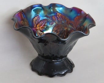 Dugan Dogwood Sprays Carnival Glass Ruffled Dome Footed Compote Bowl 2945B