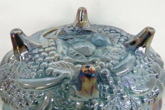 Indiana Carnival Glass Harvest Grape Blue Oval Center Fruit Bowl