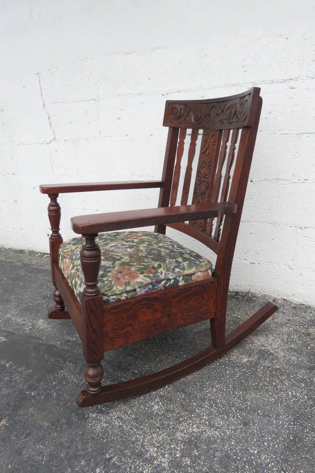 Victorian Early 1900s Tiger Oak Rocking Chair 4941 SHIPPING NOT ...