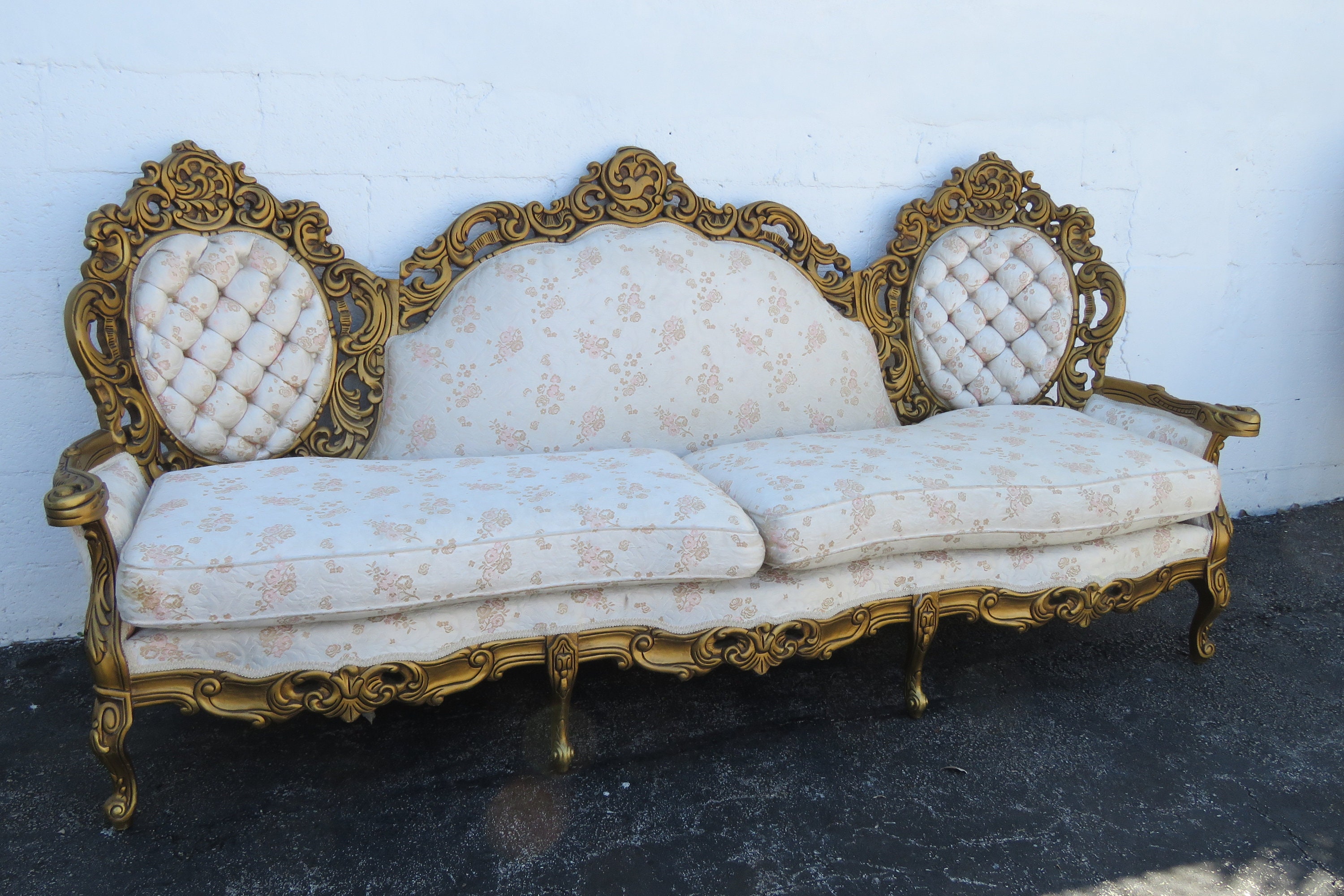 French Heavy Carved Painted Antique Gold Large Long Sofa Couch 2456 SHIPPING NOT INCLUDED Please ask for shipping quote