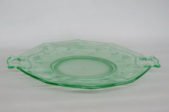 Green Etched Depression Glass Octagon Serving Dish Tray with | Etsy