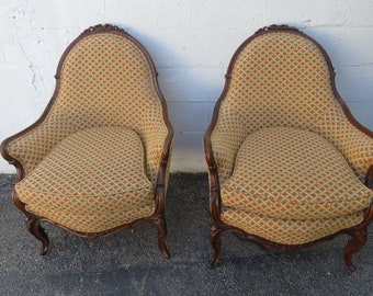 French Early 1900s Hand Carved Side Lounge Accent Fireplace Chairs a Pair 5419 SHIPPING NOT INCLUDED Please ask for shipping quote