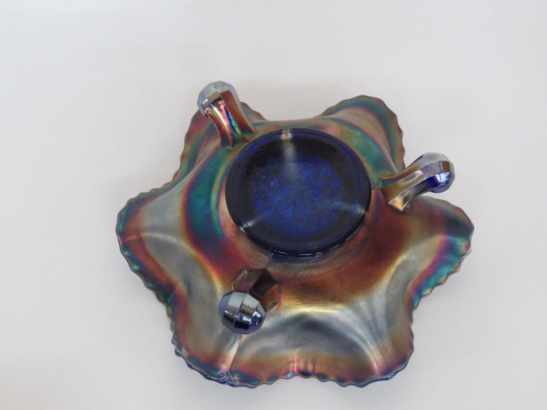 Fenton Carnival Glass Cobalt Blue Ruffled Footed Candy Dish Etsy