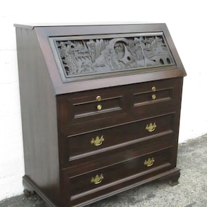 Early 1900s Heavy Hand Carved Oriental Secretary Desk 5267 SHIPPING NOT INCLUDED Please Ask for shipping quote