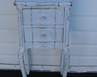 French Early 1900s Shabby Chic Distressed Painted Nightstand Side End Table 6401