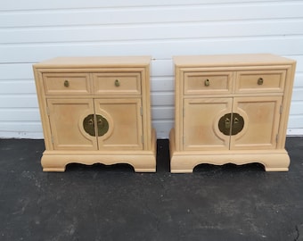 Bernhardt Hollywood Regency White Oak Large Nightstands End Bedside Tables a Pair 6400 SHIPPING NOT INCLUDED Please ask for shipping quote