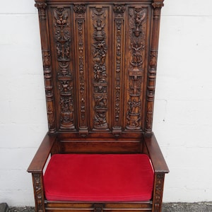 Late 1800s Gothic Heavy Hand Carved Throne Chair Hall Seat Bench 5317 SHIPPING NOT INCLUDED Please ask for shipping quote