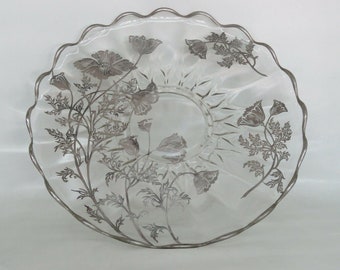 Silver City Flanders Clear Glass Overlay Scalloped Footed Cake Plate 2052B