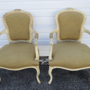 French Distressed Painted Pair of Side Living Bed Room Den Fireplace Chairs 2283 SHIPPING NOT INCLUDED Please ask for shipping quote