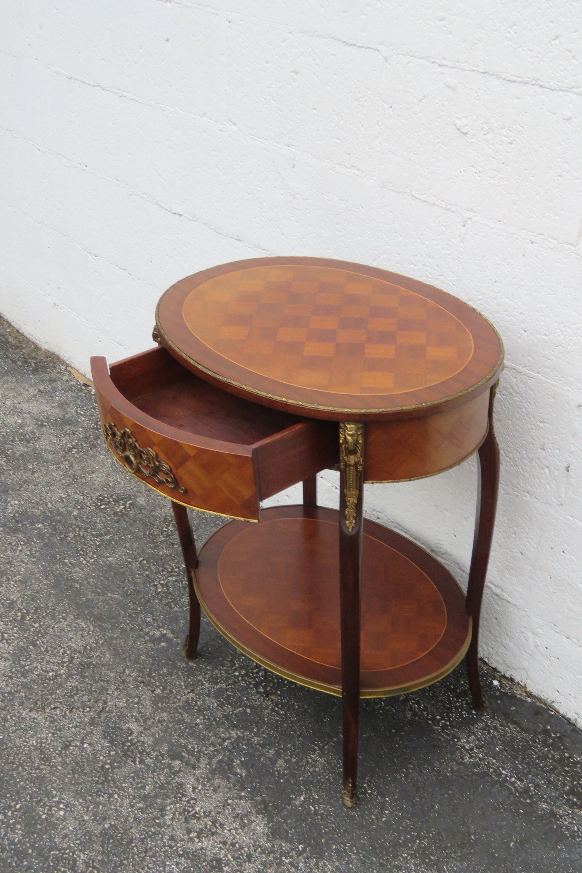 French Inlay French Inlay Oval Two Tiers Side End Accent Table 5250 SHIPPING NOT ...