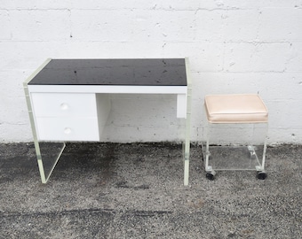 Hollywood Regency Lucite Vanity Makeup Table Desk and Stool 5475 SHIPPING NOT INCLUDED Please ask for shipping quote