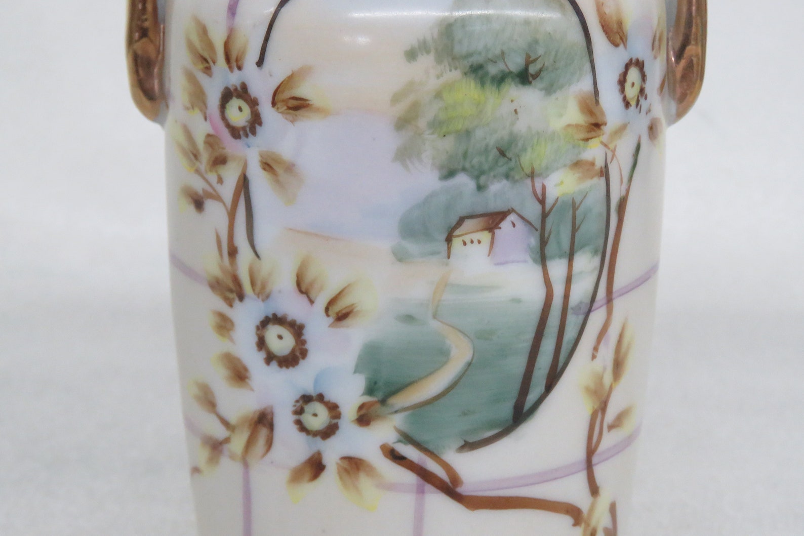 Nippon Hand Painted Landscape Scene Vase With Two Gilded Handles 3861B ...