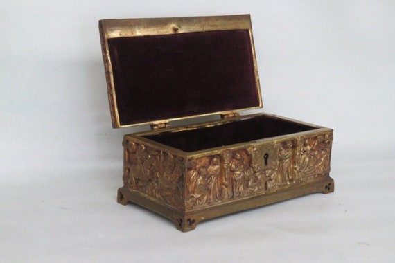 Gothic Bronze Brass Solid Heavy Carved Jewelry Re… - image 6