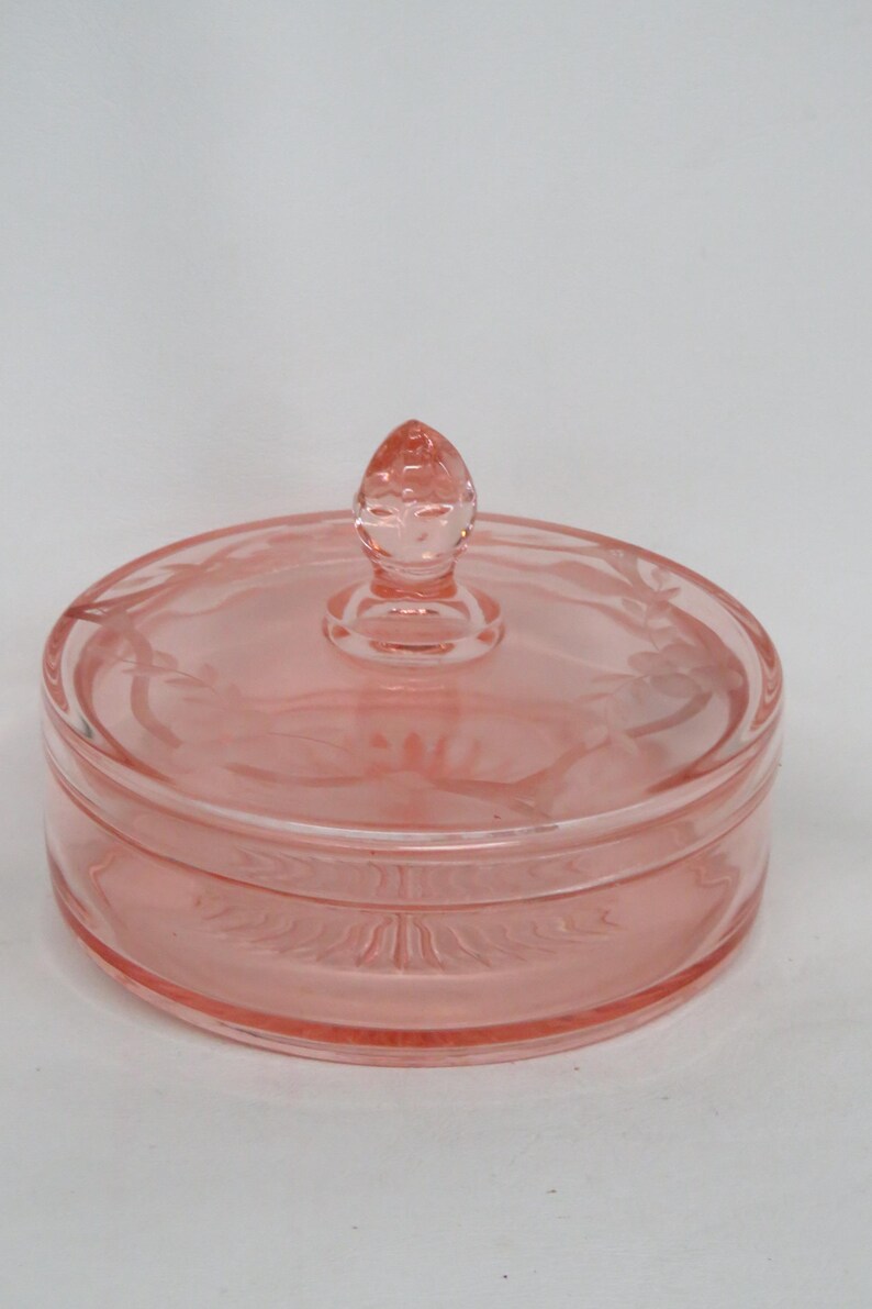 Pink Depression Glass Etched Lidded Candy Dish 4631B - Etsy