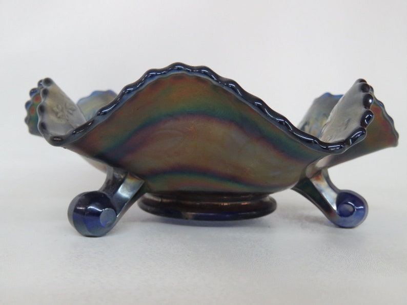 Fenton Carnival Glass Cobalt Blue Ruffled Footed Candy Dish Etsy