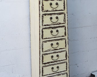 Distressed Painted Shabby Chic Tall Narrow Lingerie Jewelry Chest 5416