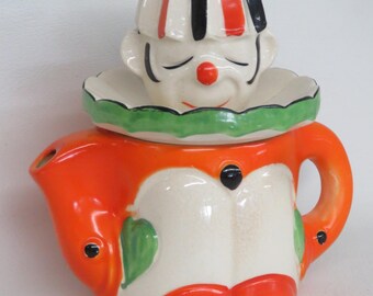 Takito Japan Clown Figural Juicer Reamer Orange Green Hand Painted Ceramic 4729B