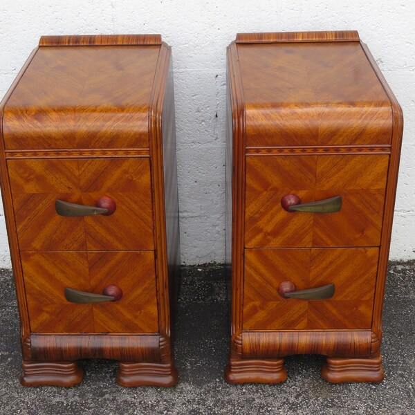 Art Deco Waterfall Tall Narrow Nightstands End Side Bedside Tables a Pair 5300 SHIPPING NOT INCLUDED Please ask for shipping quote