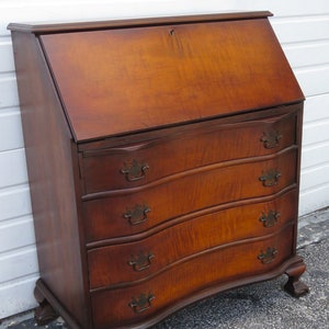 1940s Ball and Claw Feet Tiger Maple Secretary Desk 5013 SHIPPING NOT INCLUDED Please ask for shipping quote