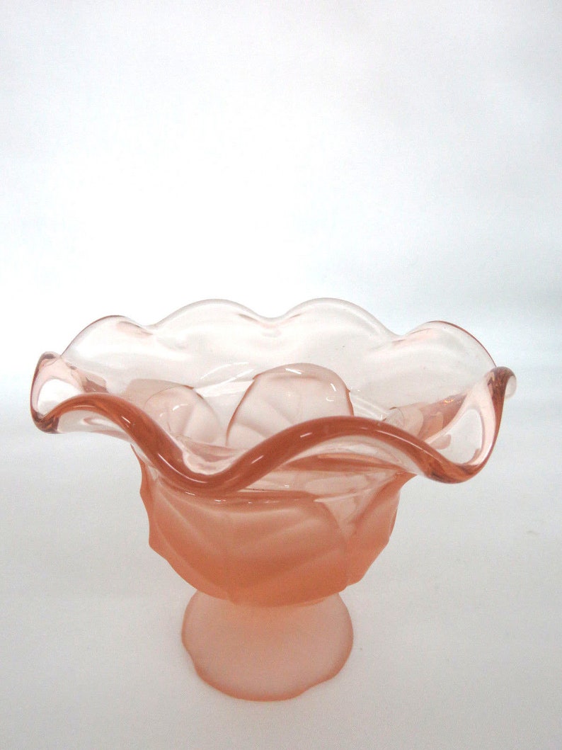 Pink Ruffle Rim Viking Glass Epic Leaf Satin Pink Ruffled Rim Candy Dish Compote 342B ...