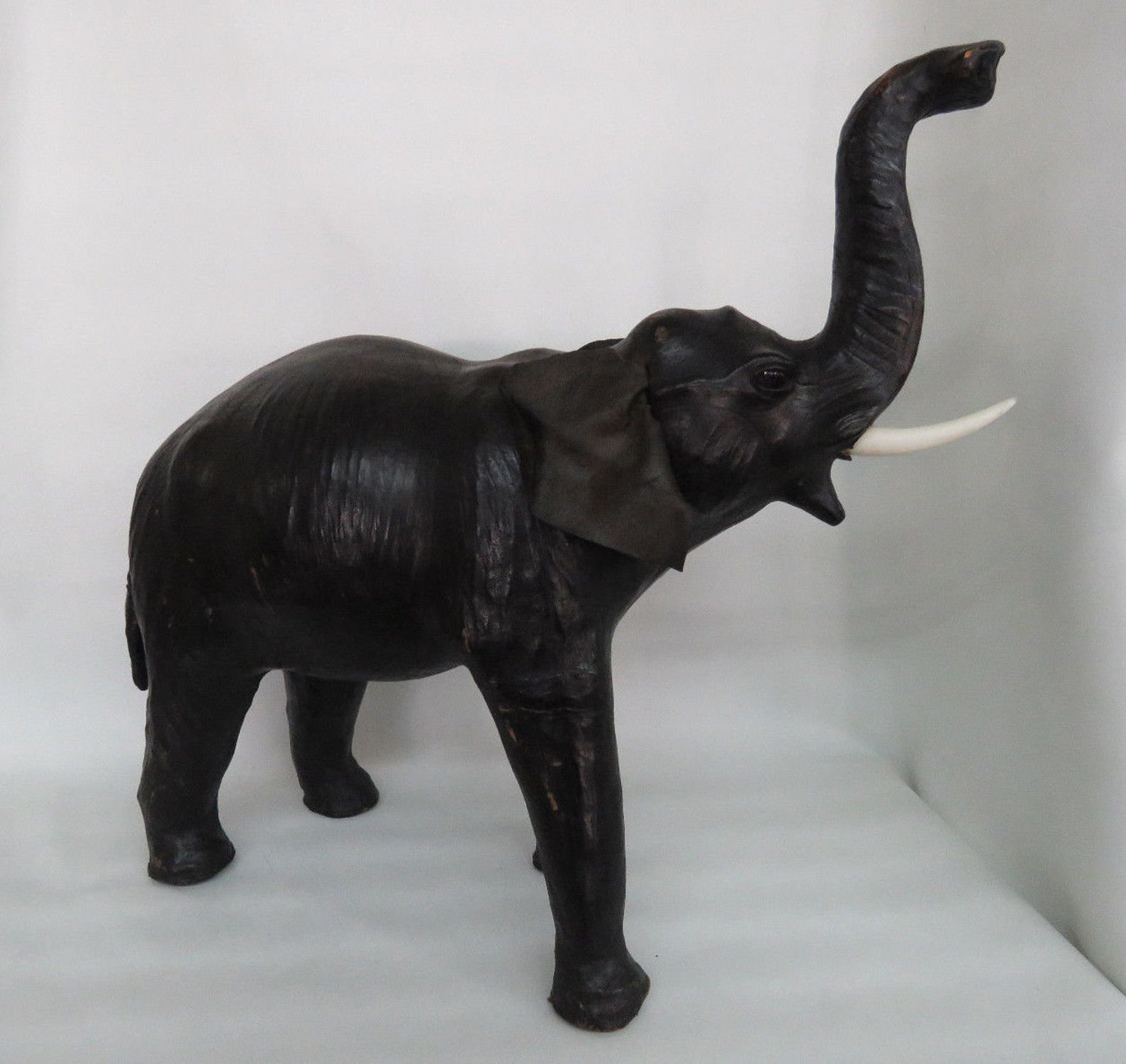 Black Leather Elephant Vintage Statue Figurine Sculpture 19 Etsy