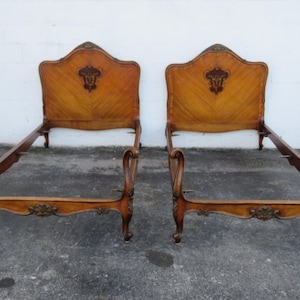 French Carved Inlay Twin Size Beds a Pair 5720 SHIPPING NOT INCLUDED Please ask for shipping quote