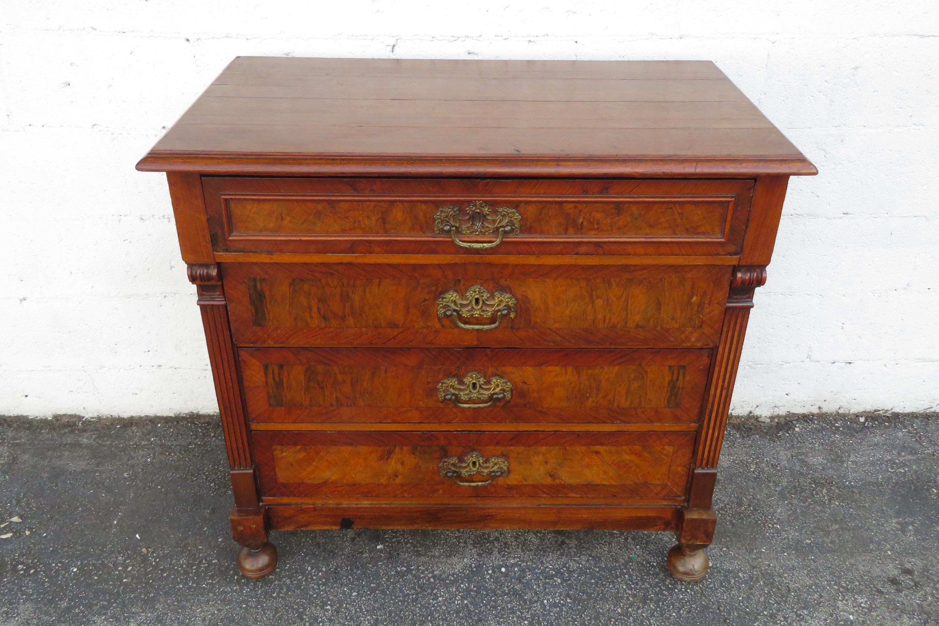 burlwood dresser Wesley 6 Drawer Burl 6 drawers open on metal glides Early 1800s Burlwood Low Dresser