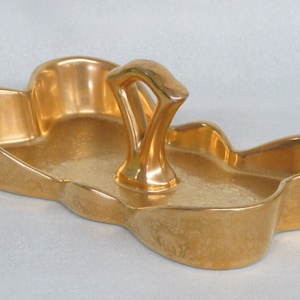 Pickard China Rose and Daisy Gold Candy Dish With Handle Made in USA 2961B