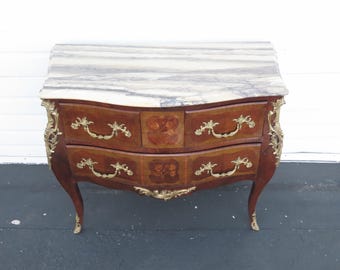 French Marble Top Bombay Serpentine Inlay Commode Dresser Bathroom Vanity 6435A SHIPPING NOT INCLUDED Please ask for shipping quote