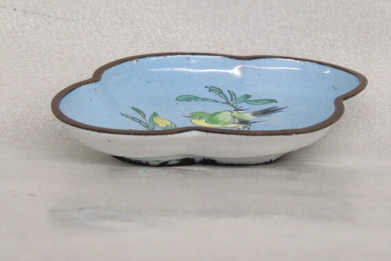 Ceramic Hand Painted Blue Floral Bird Small Trink… - image 3