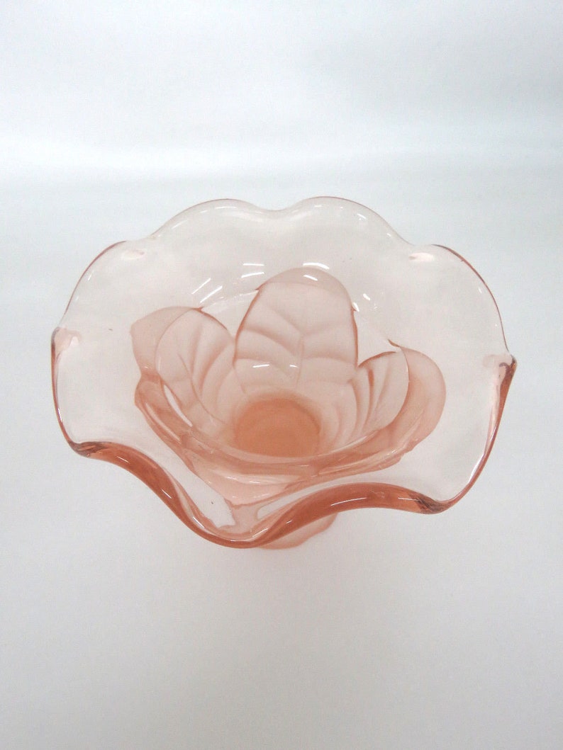 Pink Ruffle Rim Viking Glass Epic Leaf Satin Pink Ruffled Rim Candy Dish Compote 342B ...