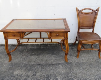 Hollywood Regency Rattan Bamboo Caned Desk and Chair 5732 SHIPPING NOT INCLUDED Please ask for shipping quote