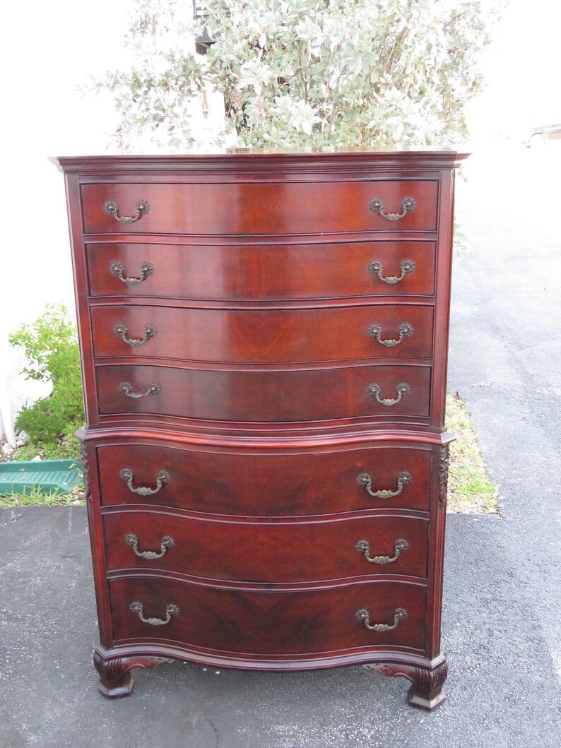 Chippendale Mahogany Serpentine Extra Tall Chest Of Drawers Etsy