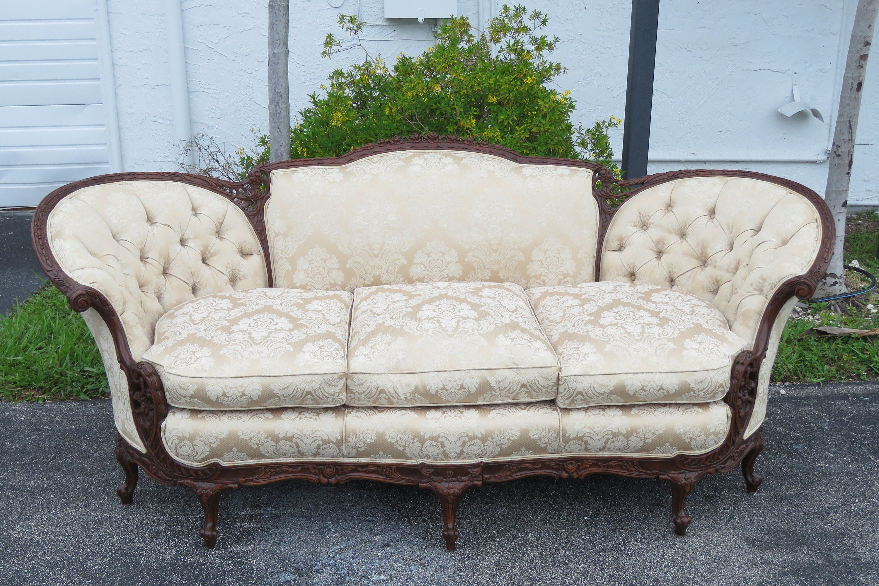 Victorian Antique Scandinavian Carved Settee or Sofa, Mohair
