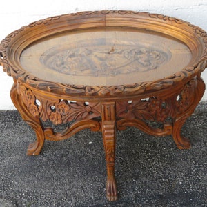 Heavy Hand Carved Cherub Coffee Table with Glass Top Serving Tray 4053 SHIPPING NOT INCLUDED Please ask for shipping quote