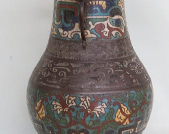 工芸品 Japanese Bronze Glazed Vase with Handles A very large Japanese bronze twin-handled vase
