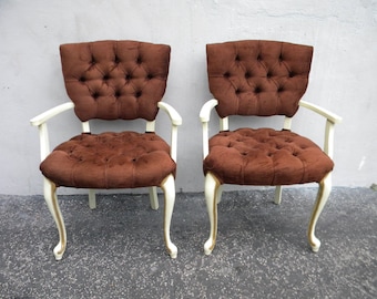 French Painted Tufted Pair of Living Room Side Chairs 5831 SHIPPING NOT INCLUDED Please ask for shipping quote