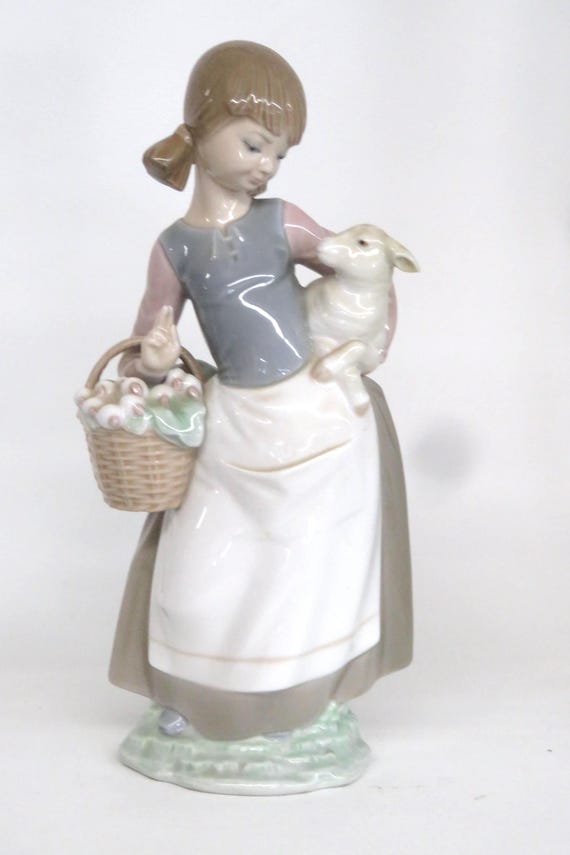Nao by Lladro Figurine Girl With a Lamb and Basket 4528B - Etsy