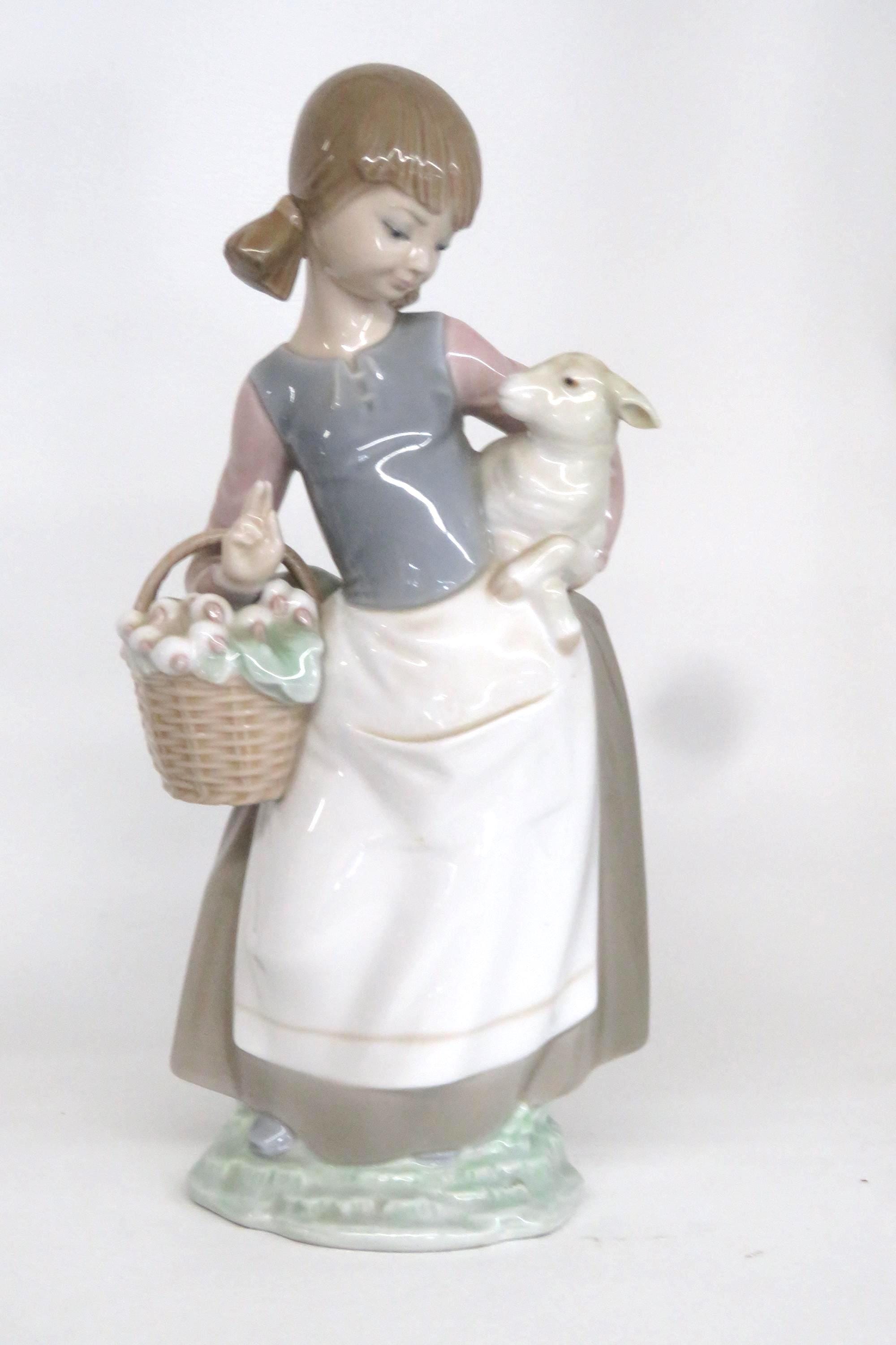 Nao by Lladro Figurine Girl With a Lamb and Basket 4528B - Etsy