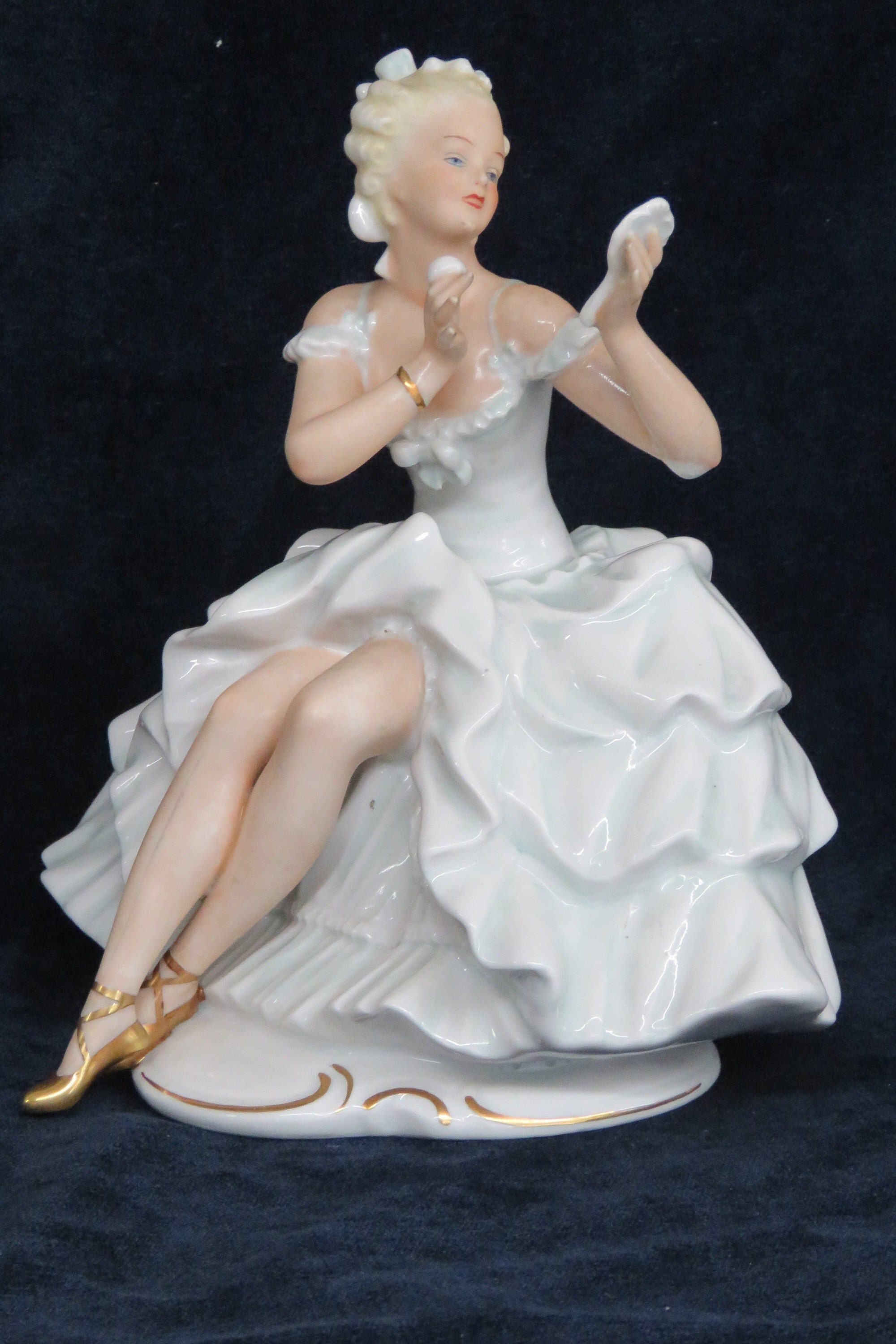 Wallendorf Porcelain Seated Ballerina With Mirror Figurine Etsy