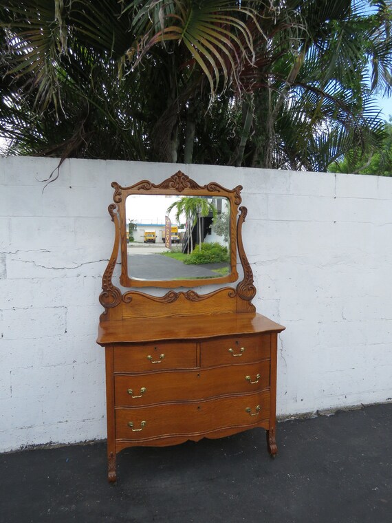 Early 1900s Solid Golden Oak Dresser And Mirror 8602 Etsy